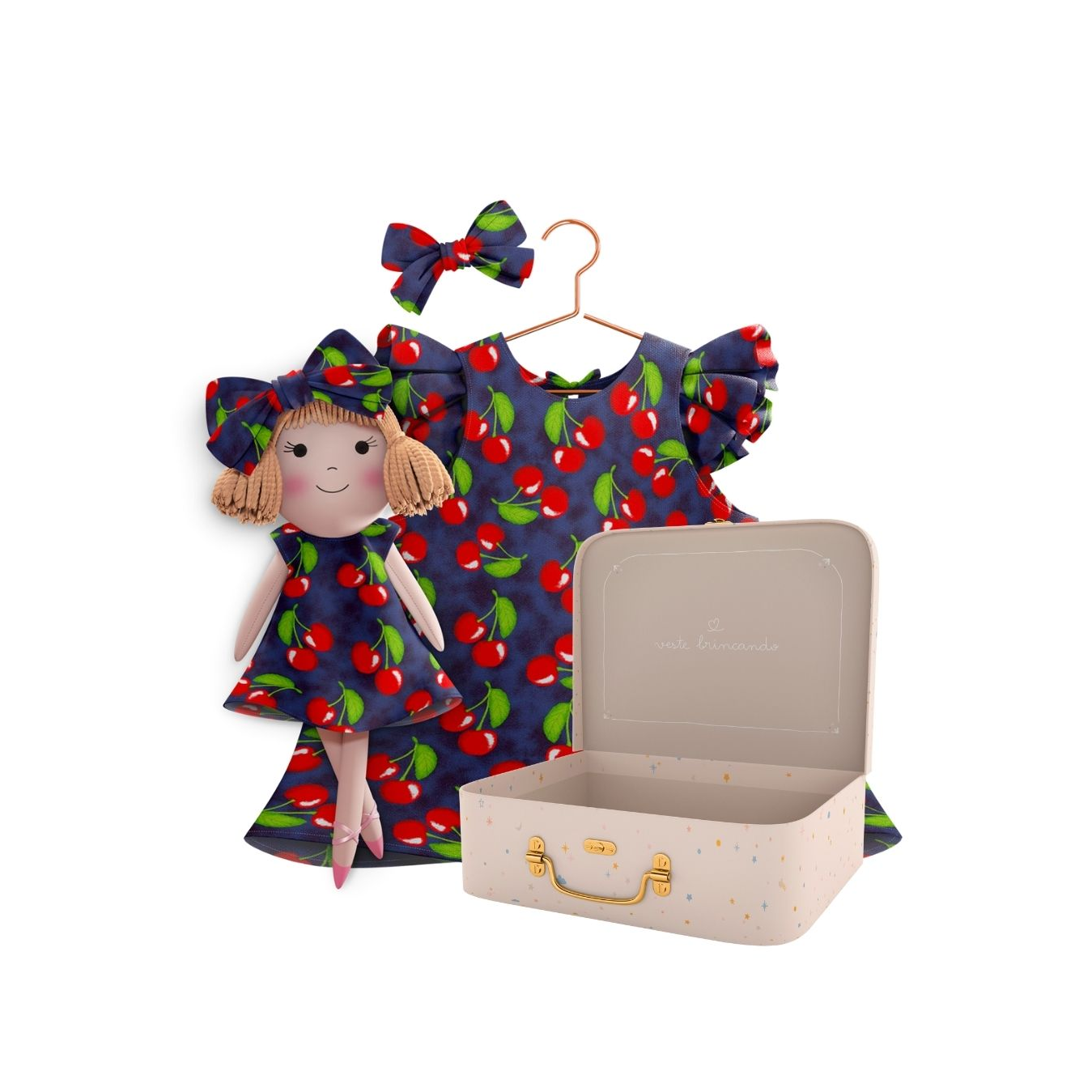 Kit Boneca Nina Cereja + Petit Case