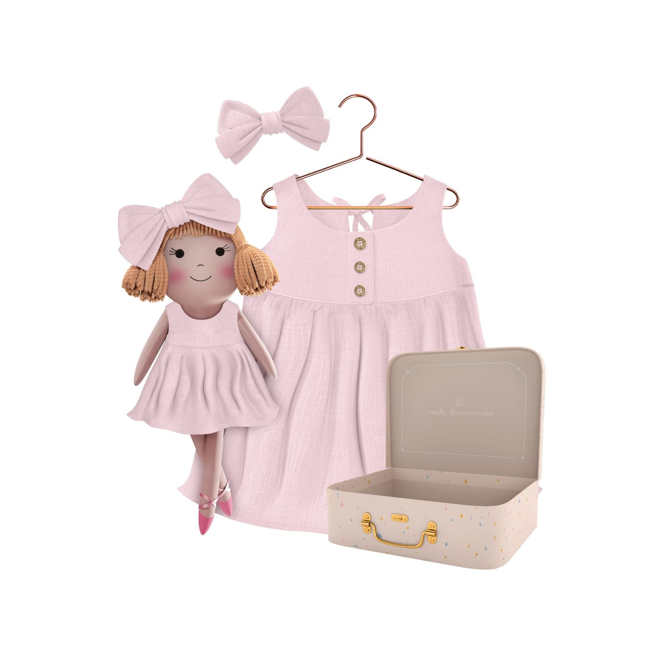 Kit Boneca Nina Liso Rosa + Petit Case