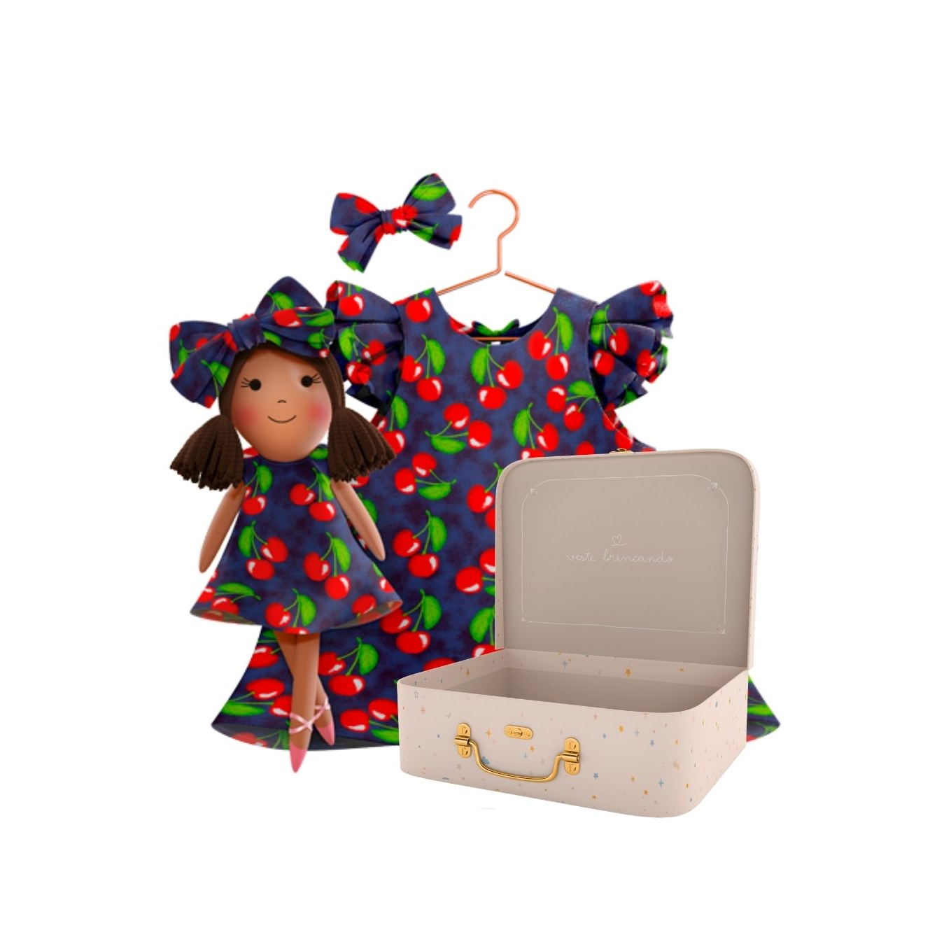 Kit Boneca Manu Cereja + Petit Case