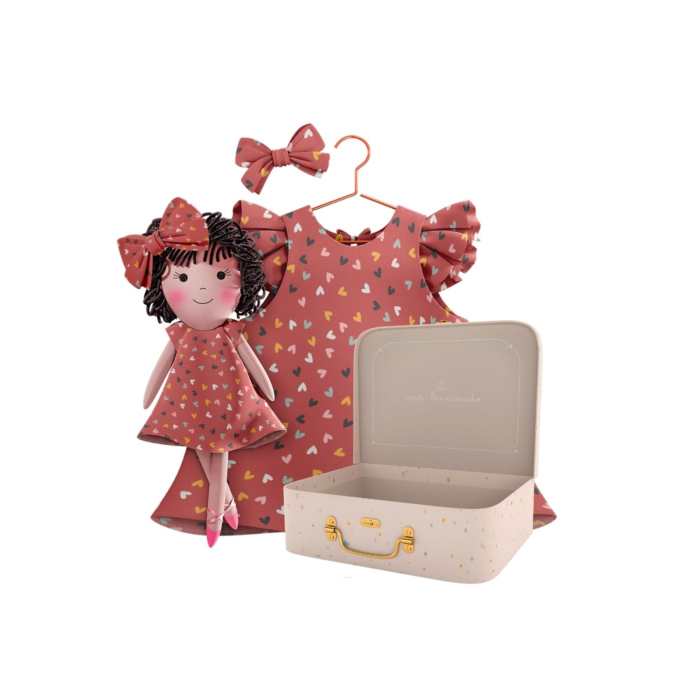 Kit Boneca Nelinha Corações + Petit Case