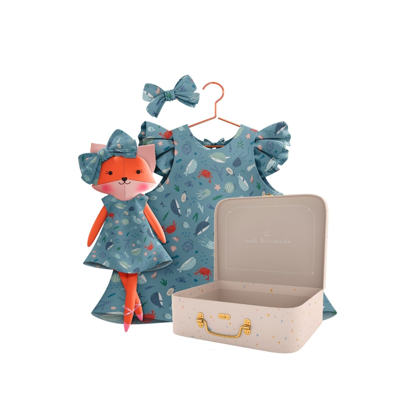 Kit Boneca Dona Raposa Fundo do Mar + Petit Case