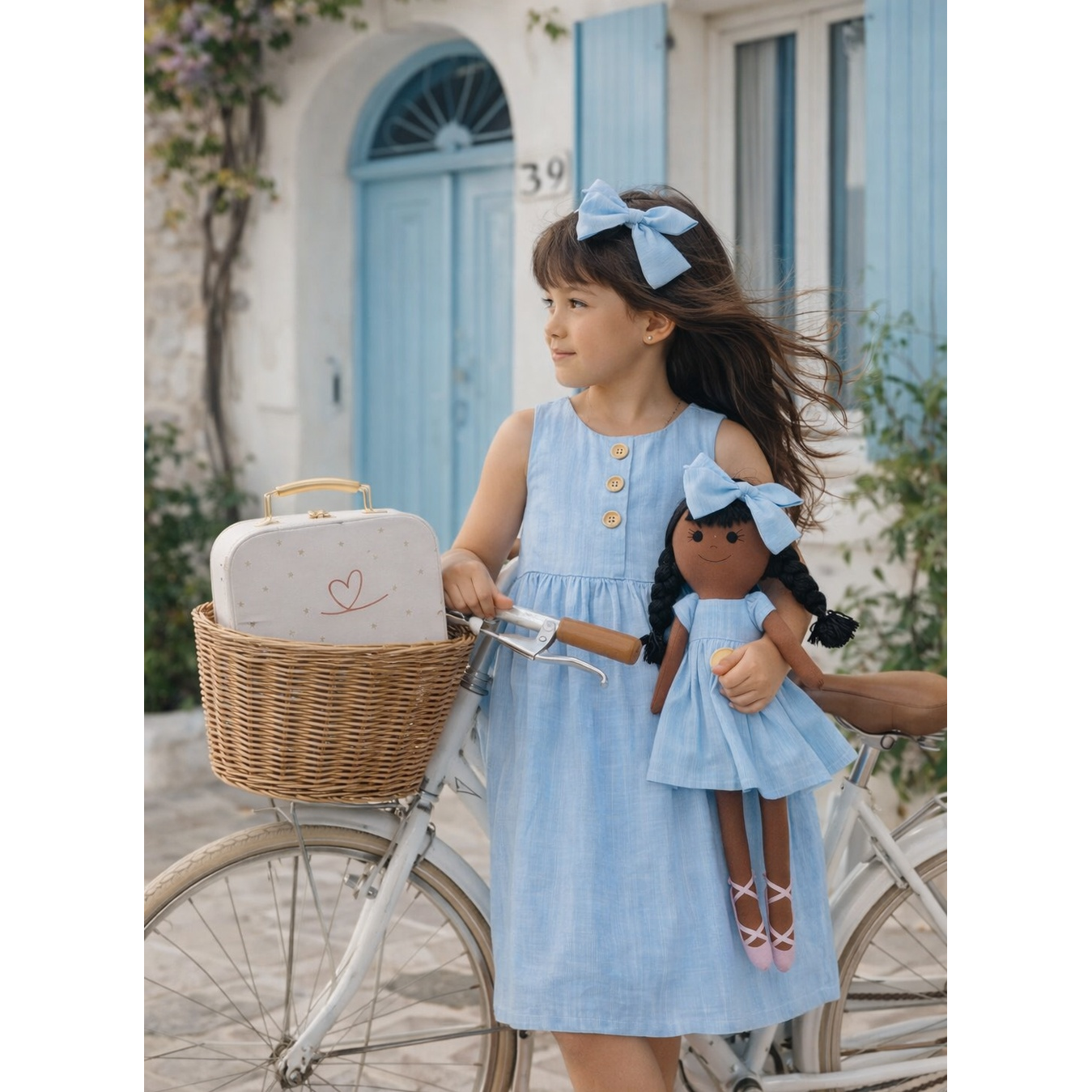 Kit Boneca Juju Liso Azul + Petit Case