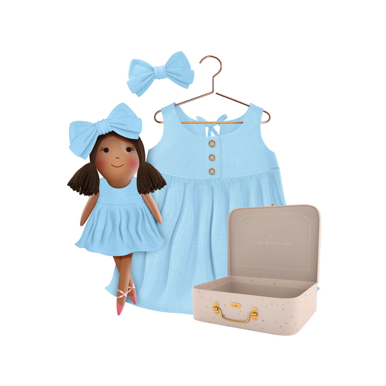 Kit Boneca Manu Liso Azul + Petit Case