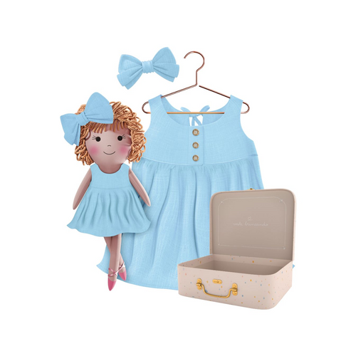 Kit Boneca Aninha Liso Azul + Petit Case