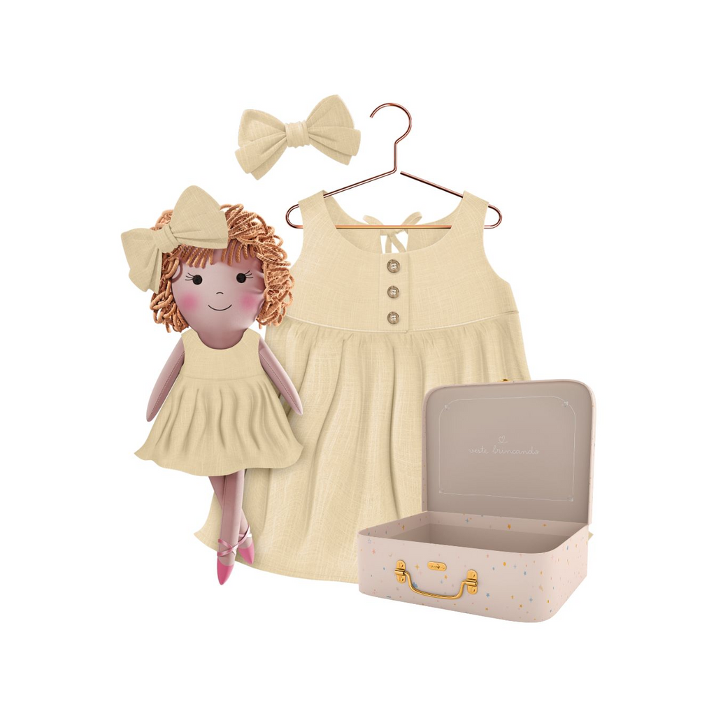 Kit Boneca Aninha Liso Amarelo + Petit Case