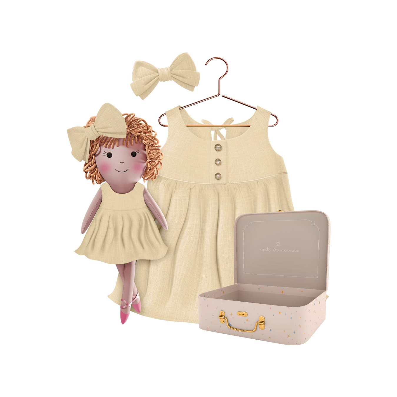 Kit Boneca Aninha Liso Amarelo + Petit Case
