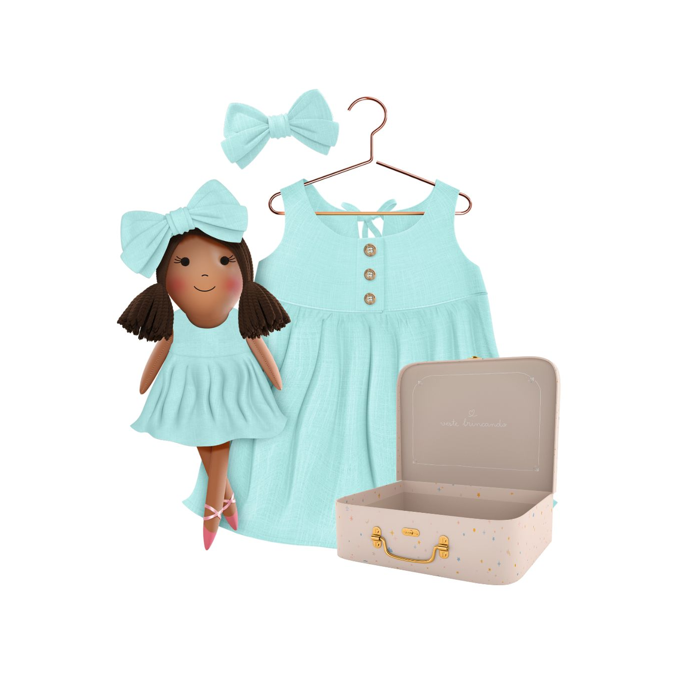 Kit Boneca Manu Liso Verde + Petit Case