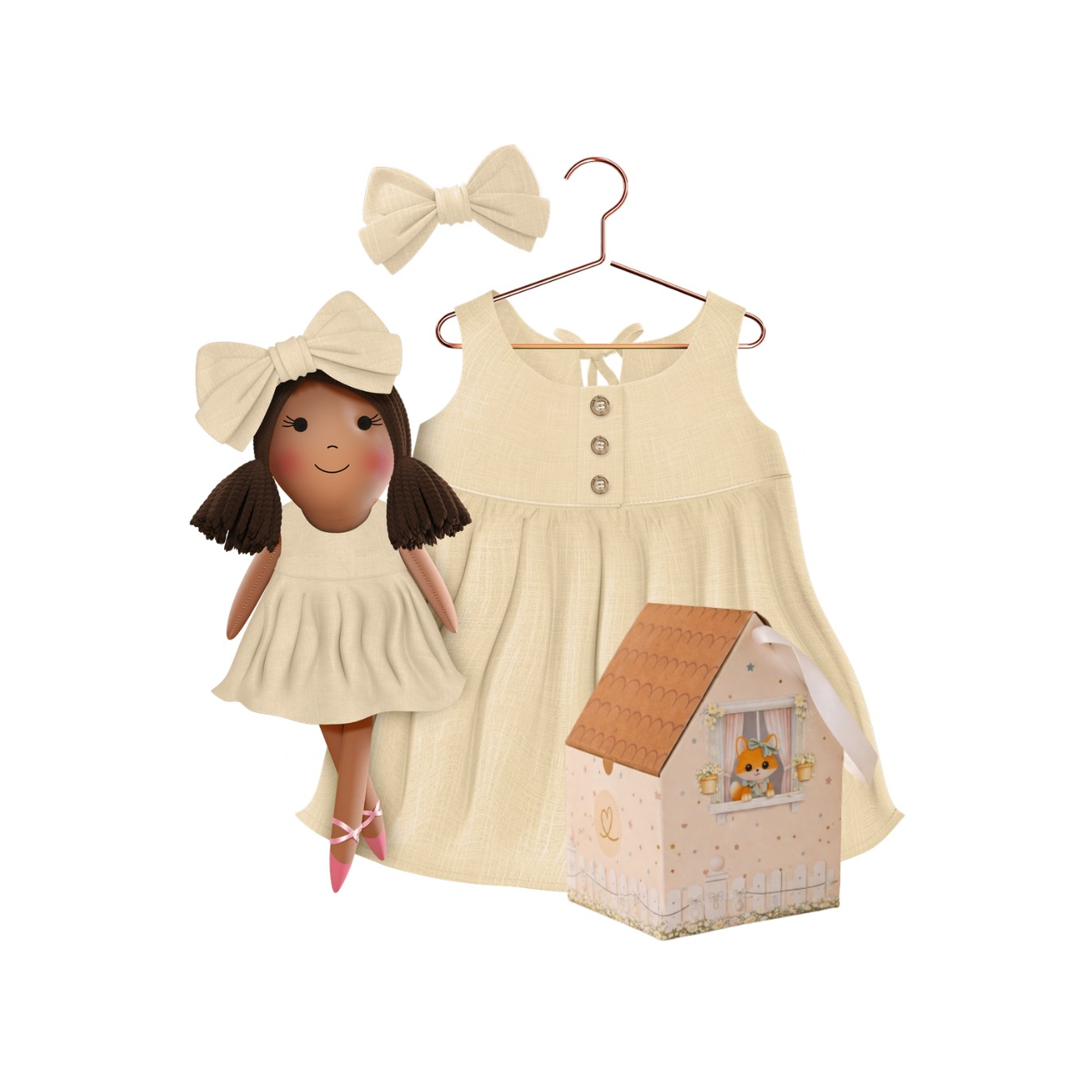 Kit Boneca Manu Liso Amarelo
