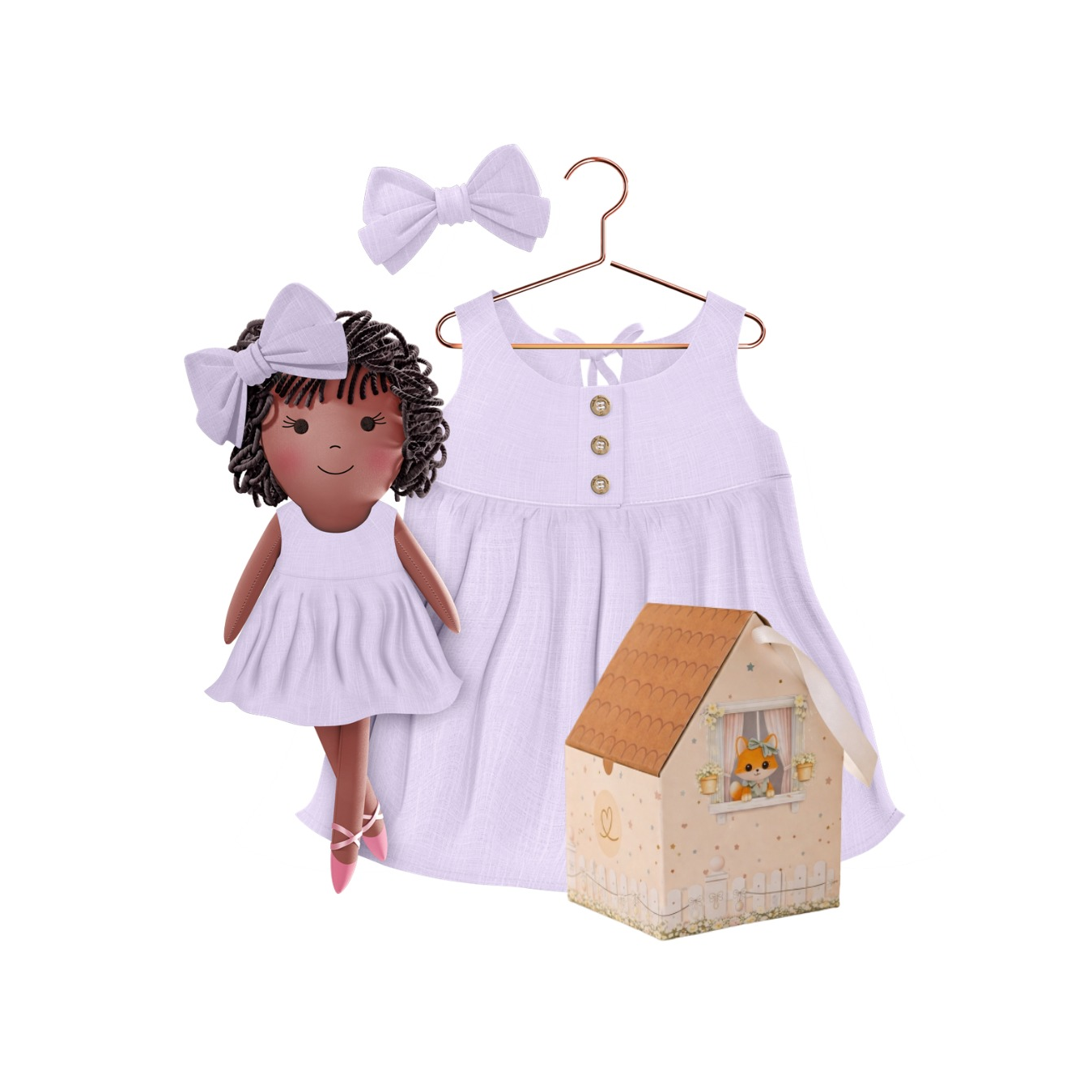 Kit Boneca Bella Liso Lilás