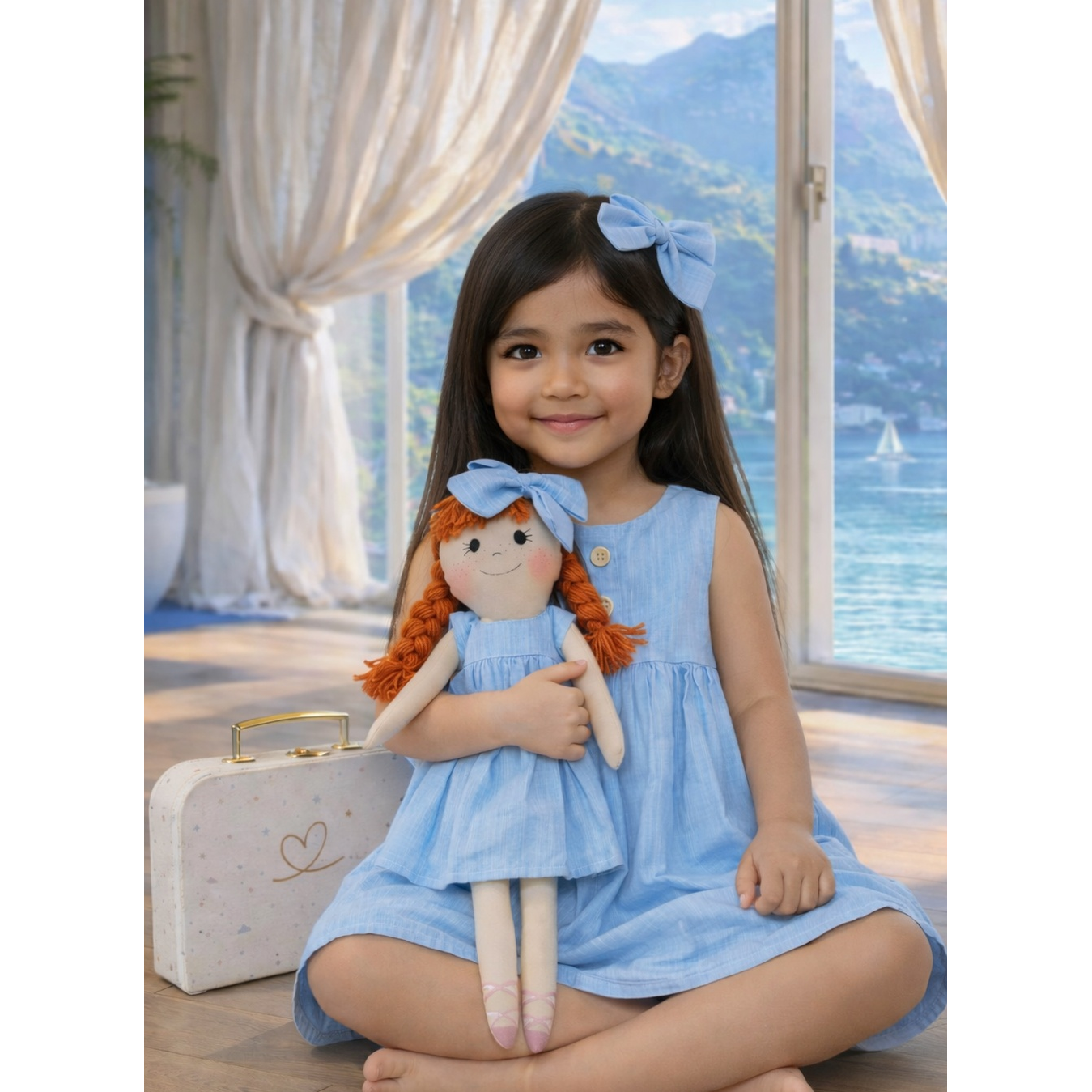 Kit Boneca Duda Liso Azul + Petit Case