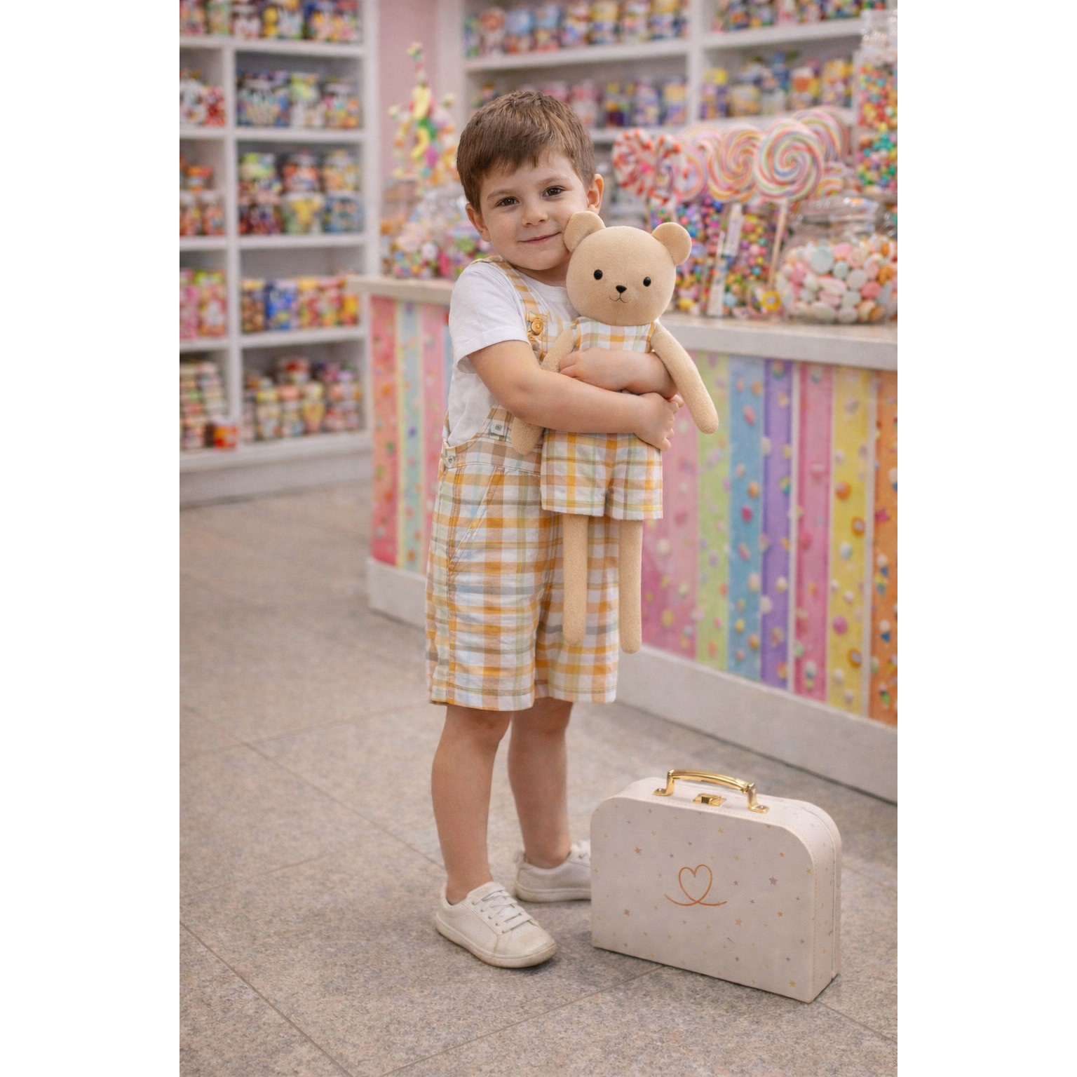Kit Boneco Urso Xadrez + Petit Case