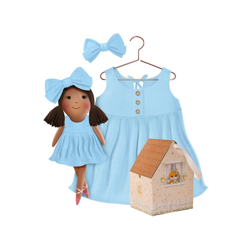 Kit Boneca Manu Liso Azul