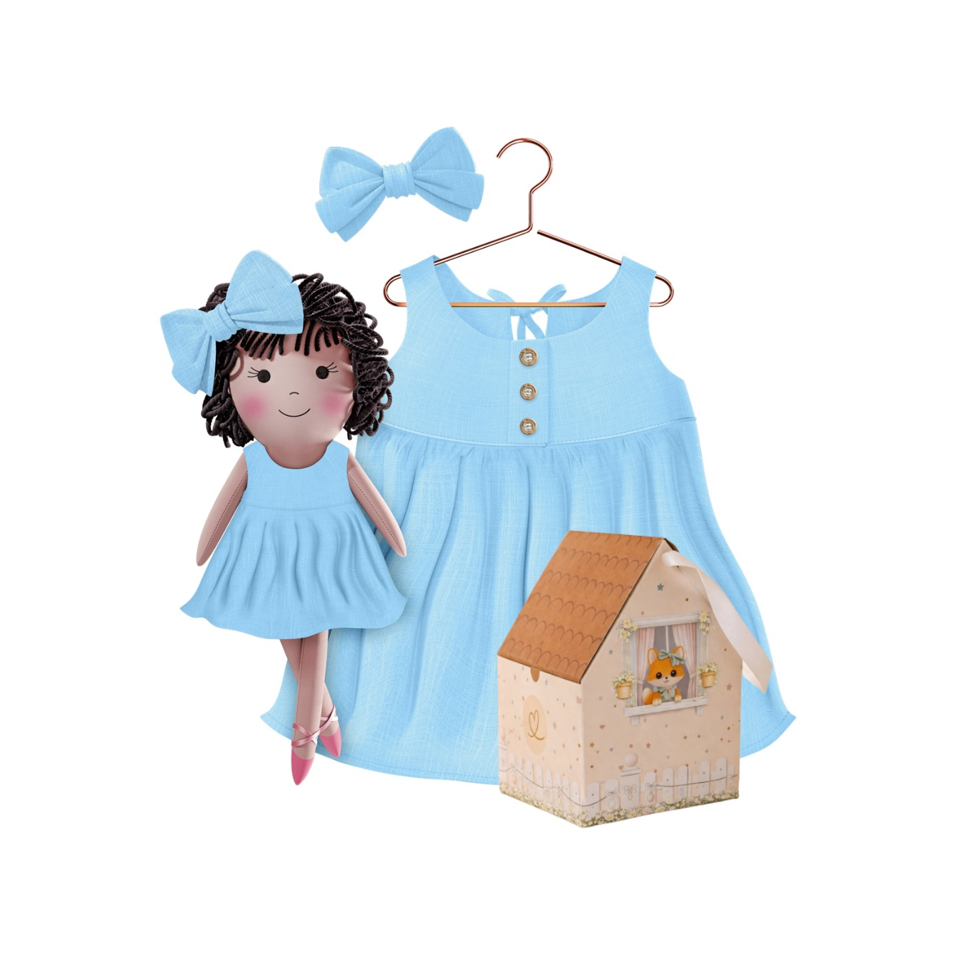 Kit Boneca Nelinha Liso Azul