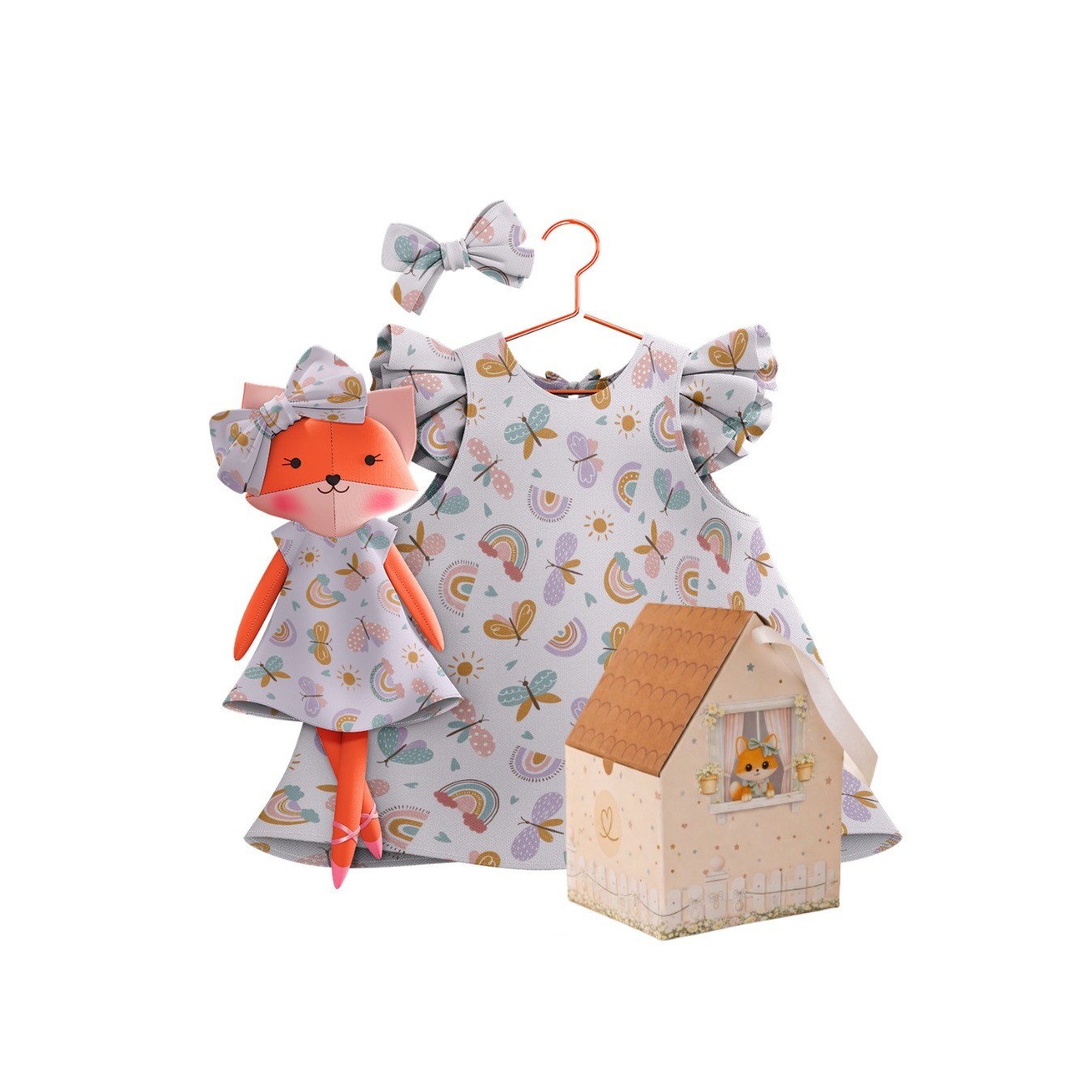 Kit Boneca Dona Raposa Arco-Íris