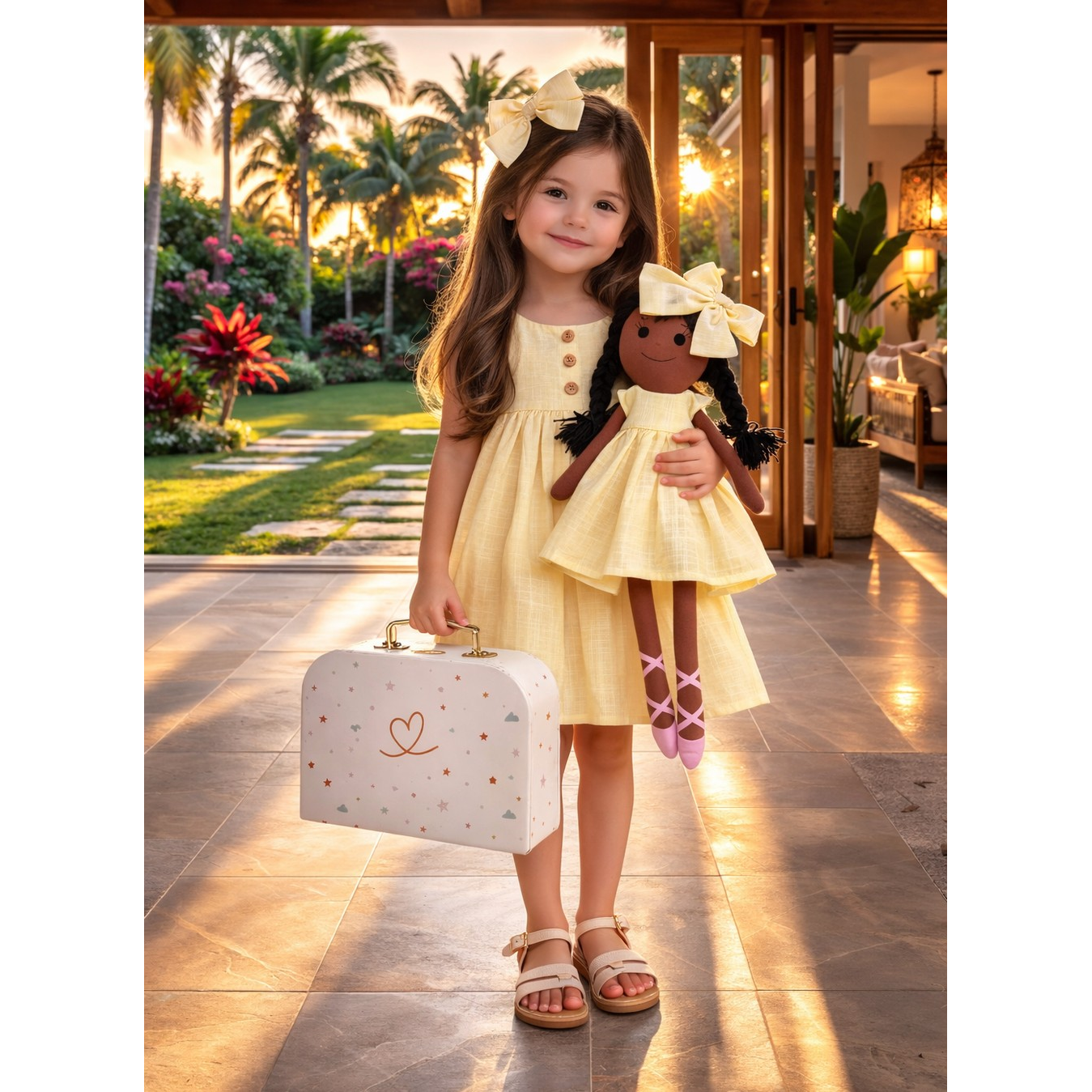 Kit Boneca Juju Liso Amarelo + Petit Case