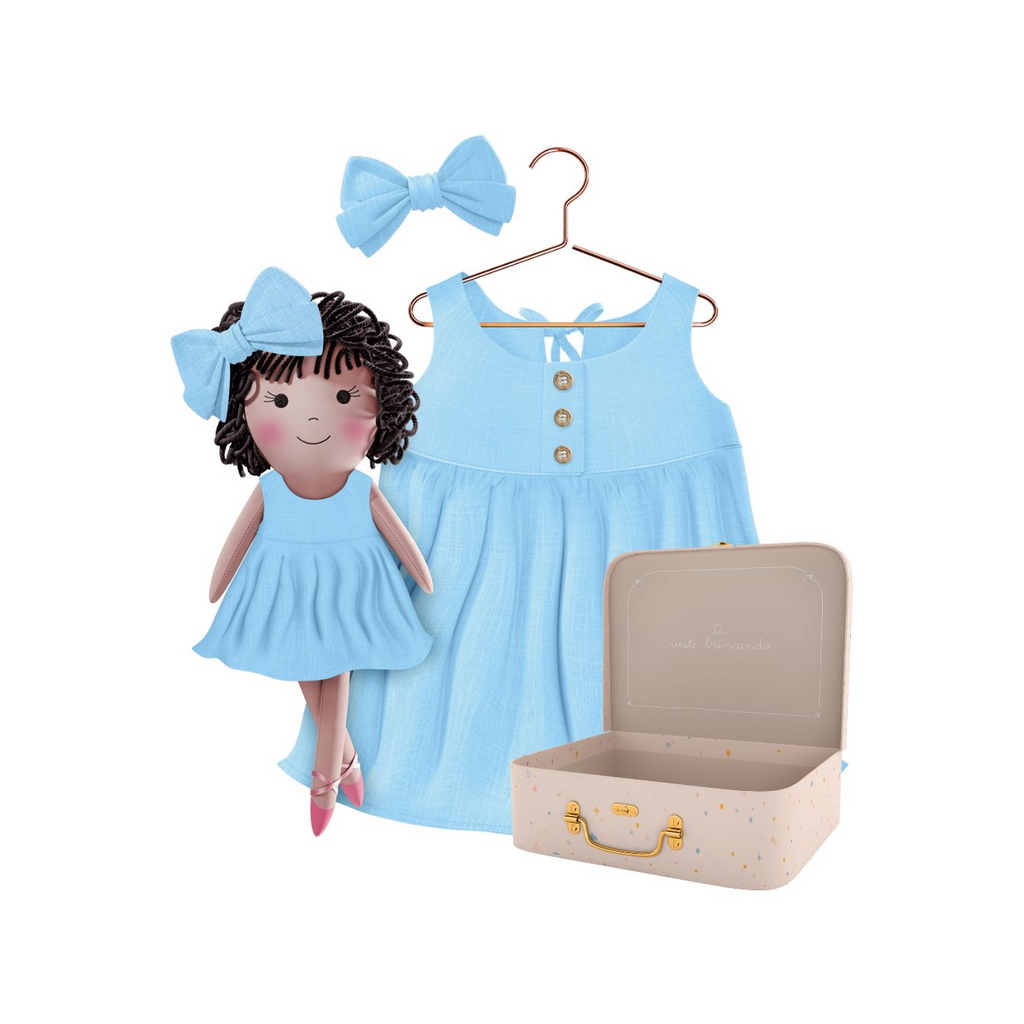 Kit Boneca Nelinha Liso Azul + Petit Case