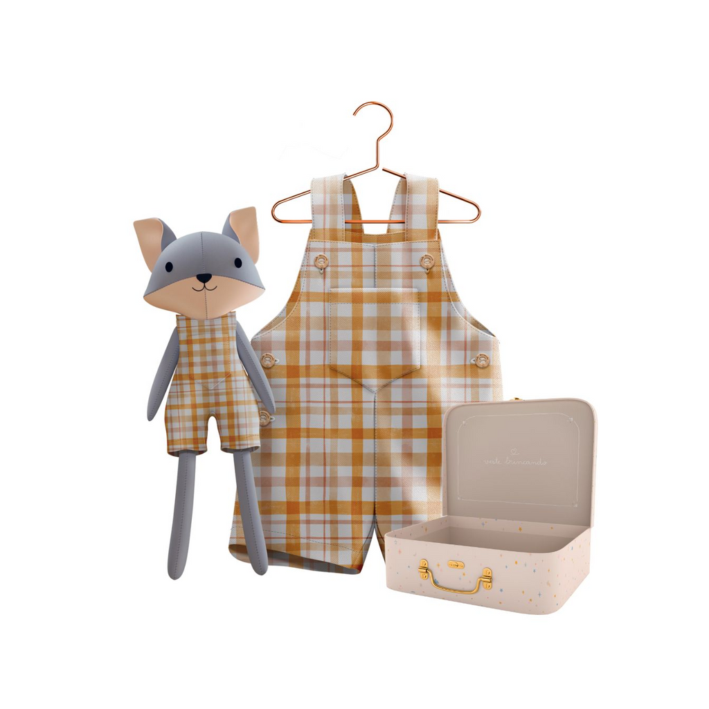 Kit Boneco Raposo Xadrez + Petit Case