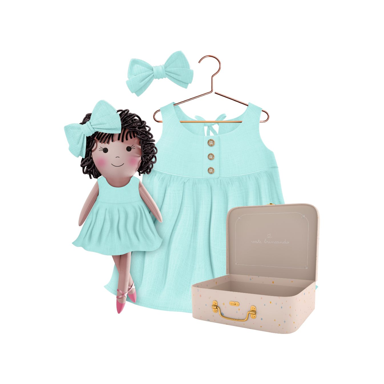 Kit Boneca Nelinha Liso Verde + Petit Case