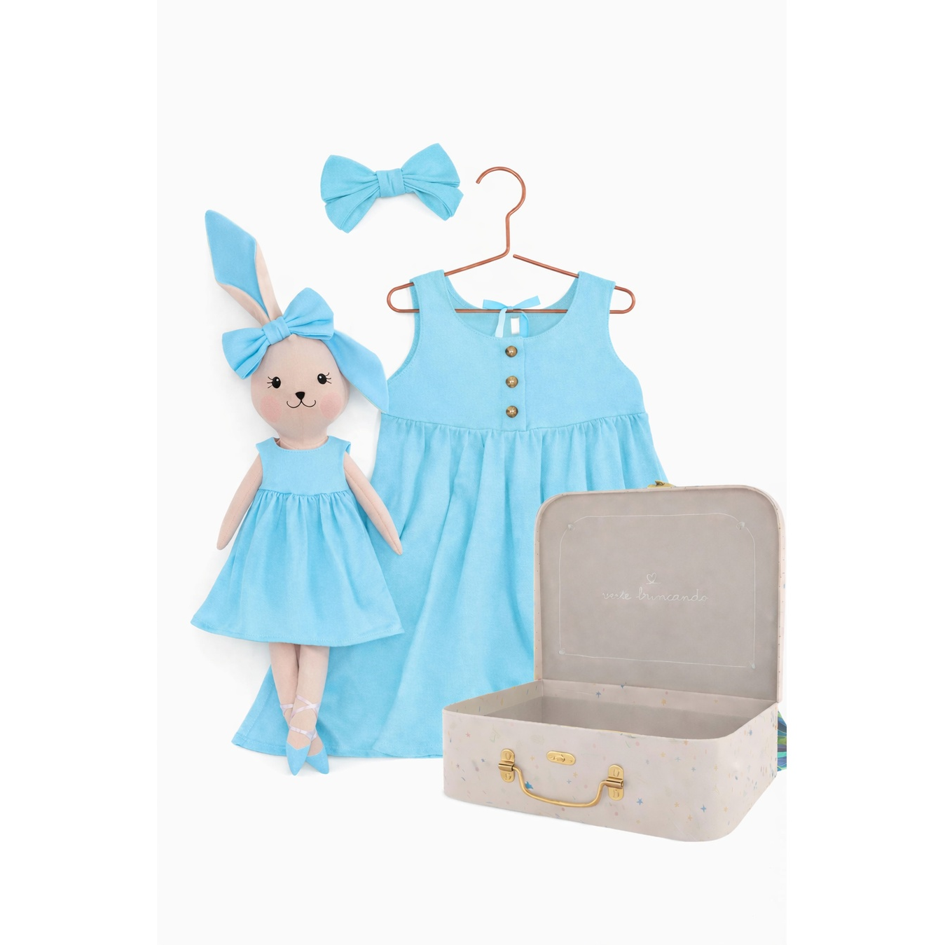 Kit Boneca Coelhinha Chloe Liso Azul + Petit Case