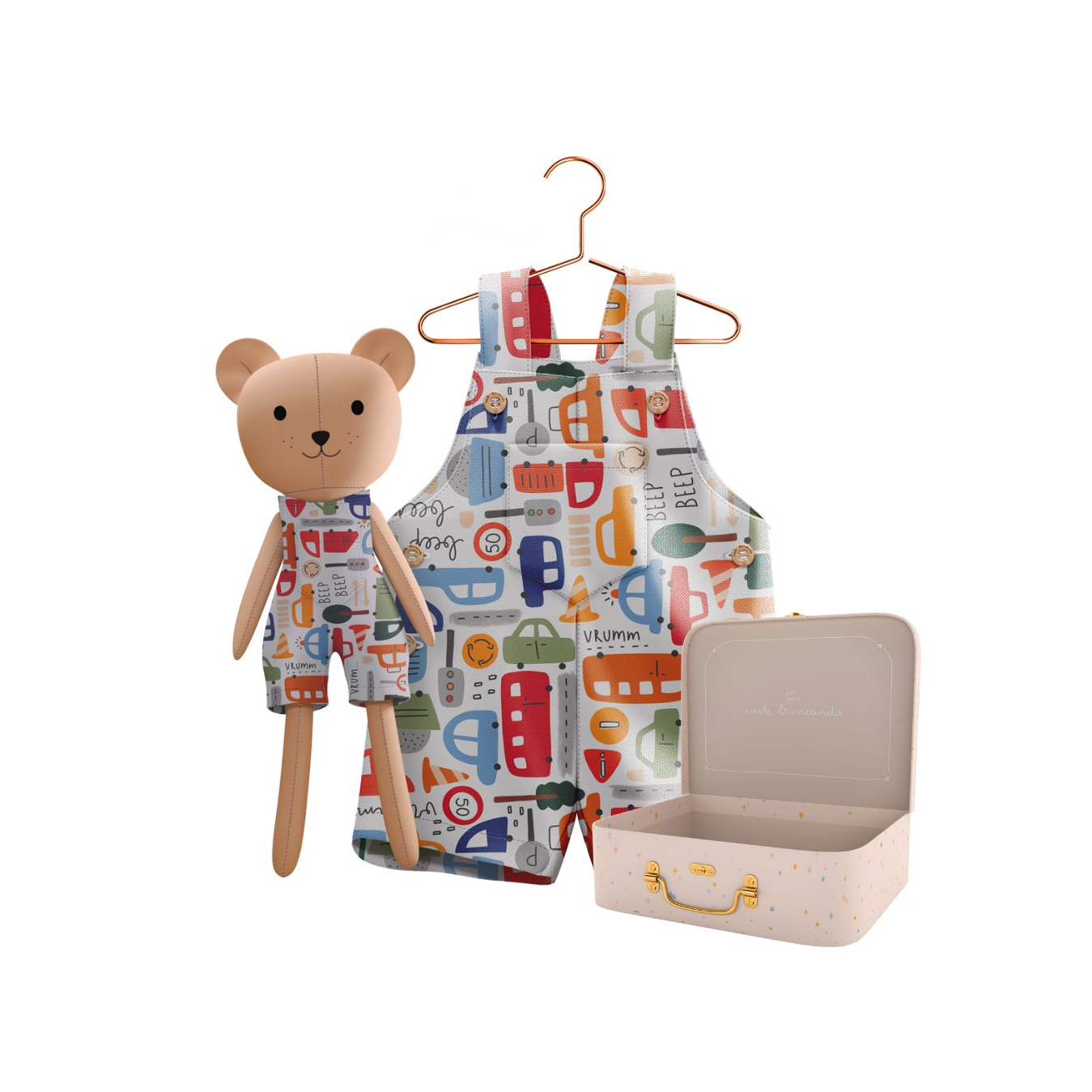 Kit Boneco Urso Carros + Petit Case