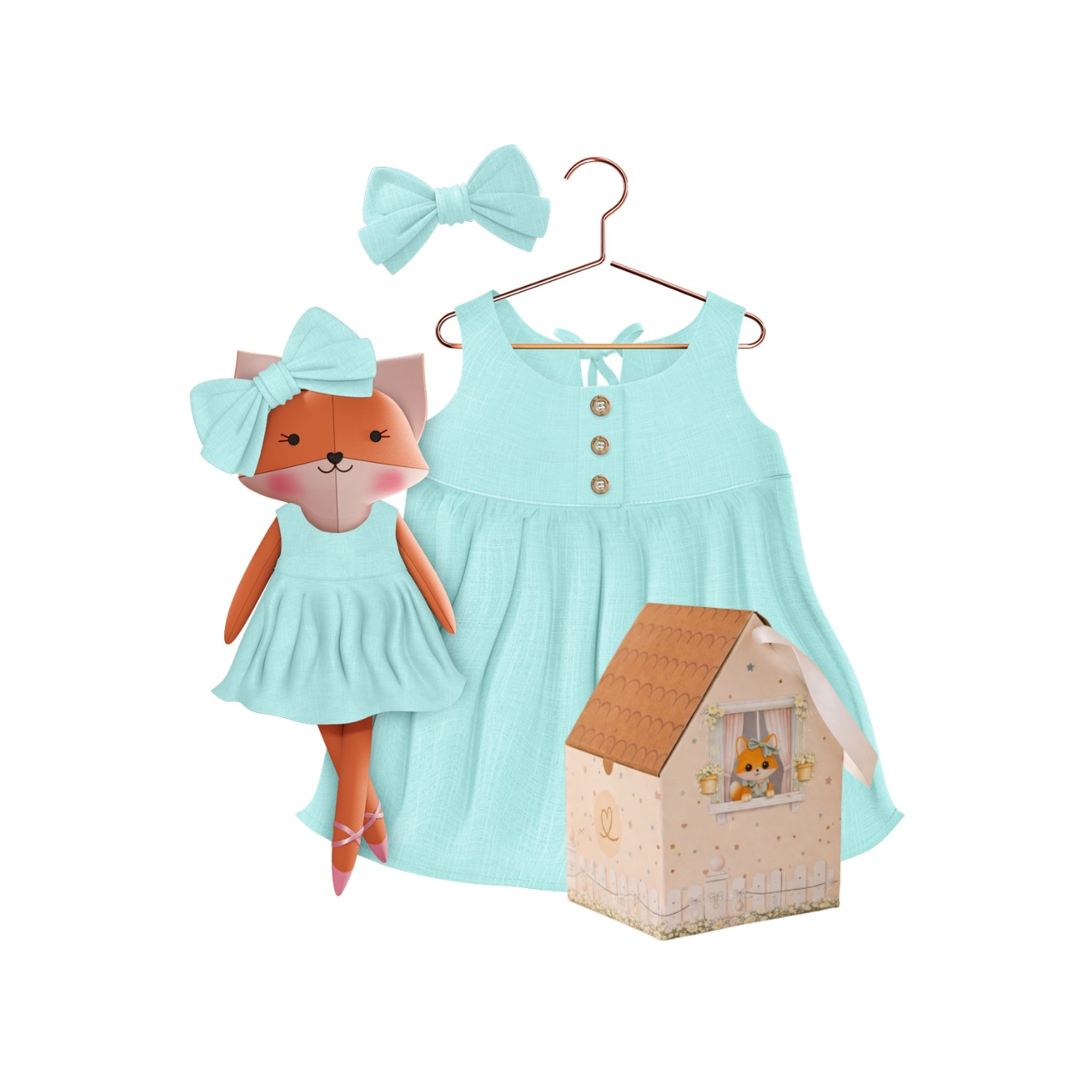Kit Boneca Dona Raposa Liso Verde Água
