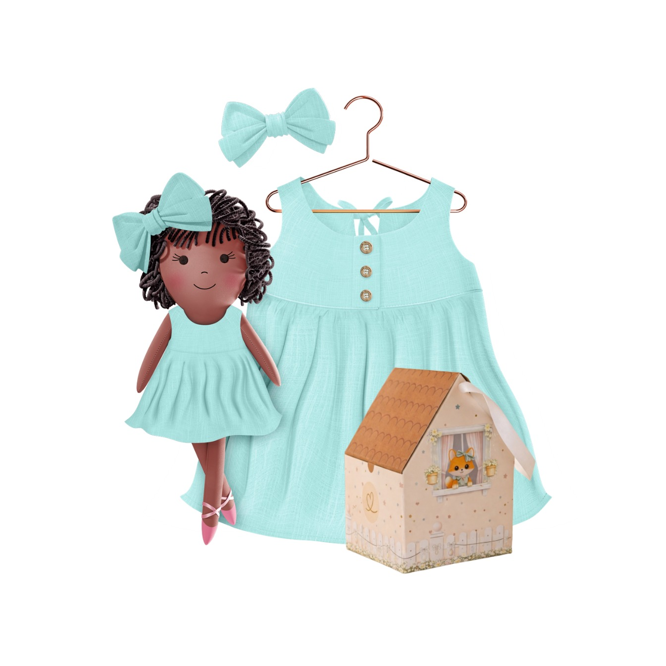 Kit Boneca Bella Liso Verde Água